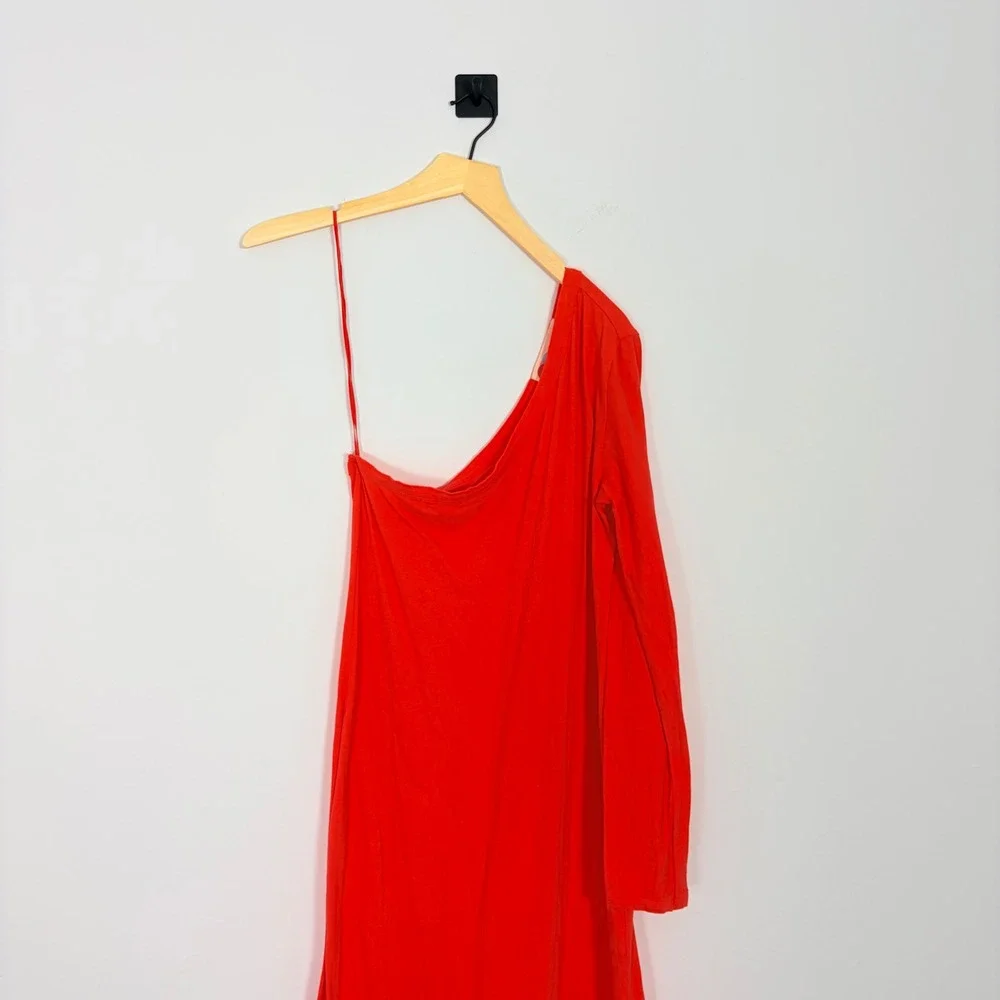 Free‎ People Beach One Shoulder Midi / Maxi Long Sleeve Dress Red Cotton Size XS - Picture 3 of 10
